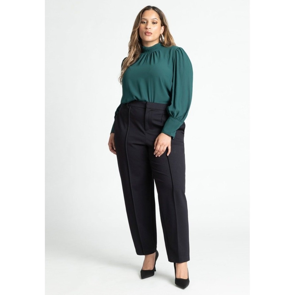 Eloquii Dark Green Mock Neck Puff Sleeve‎ Blouse Plus Size 14/16 Top Classic